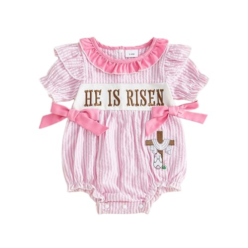 citgeett My First Easter Baby Girl Outfit He Is Risen Onesie Bunny Short Sleeve Bubble Romper Summer Infant Newborn Clothes (my first easter baby girl outfit 6-12 Months)