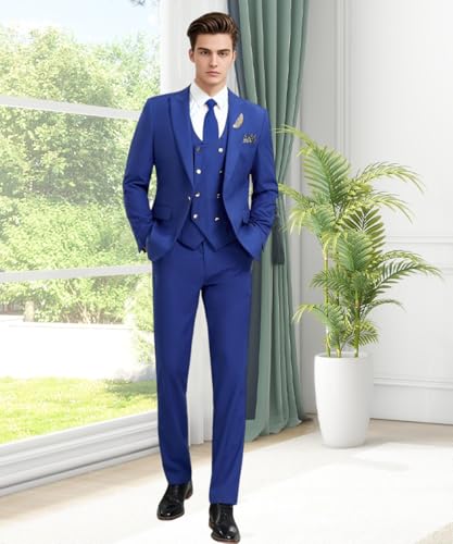 Men's Suits 3 Piece Double Breasted Slim Fit Suits for Men Business Wedding Prom Tuxedo Suit2