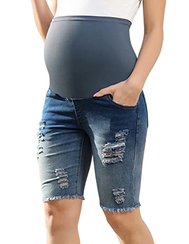 Maacie Pregnant Shorts For Women Summer Bermuda Jean Shorts With Back Pockets Dark Blue L #TOP16