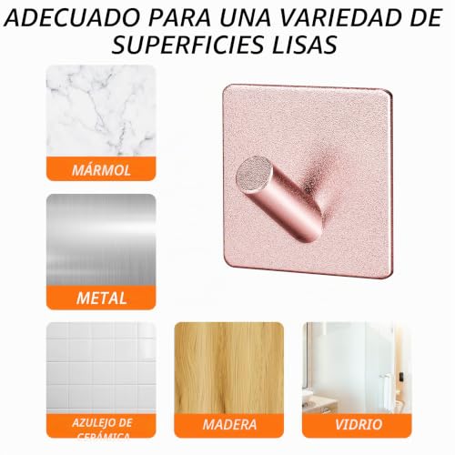 Miniatura 3 de Ganchos Adhesivos para Pared,6 Piezas 3M Impermeable Gancho Pared Gancho Perchero No se Necesita Perforación para Baño Cocina Sala de Aleación de Aluminio Gancho Puerta,Rosa