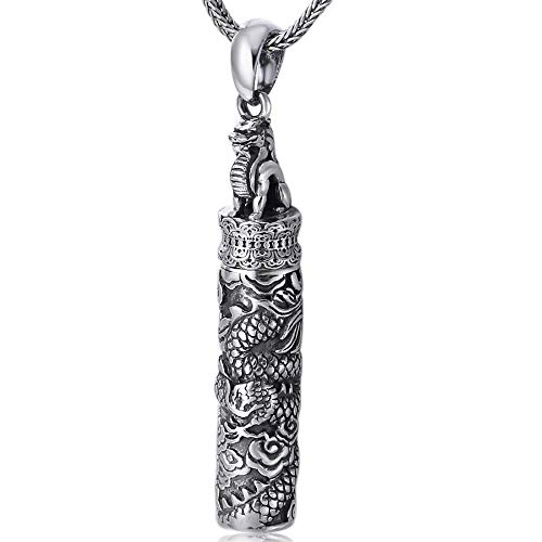 Tmendy Geprägte zylindrische Design Urne Anhänger Halskette Asche Andenken Feuerbestattung Schmuck für Männer Men Kettenlänge 20"mit Geschenkbox, S990 Sterling Silber Cover