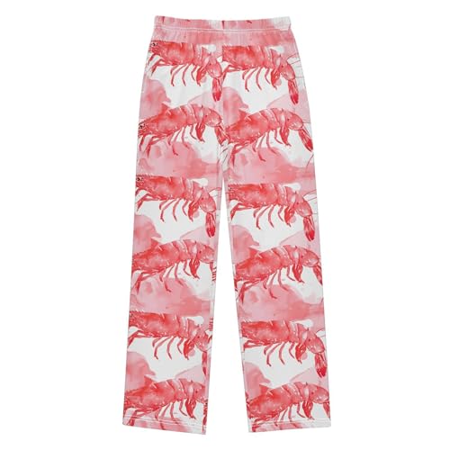 Red Shrimp Watercolor Pajamas Bottoms with Pockets Comfy Pjs Sleepwear Elastic Waistband Pajamas Pants Lounge Pants - Main Image