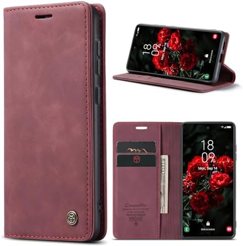 Azororo Handyhülle für Samsung Galaxy S24 5G Hülle Premium Lederhülle Flip Case Magnet Tascher Kartenfach Standfunktion Klapphülle Schutzhülle für Samsung Galaxy S24, Weinrot