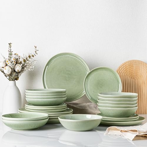 GBhome Steingut Geschirrset 6 Personen, 24-tlg Reaktive Glasur...
