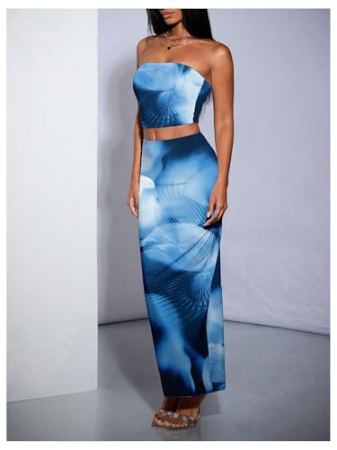 Dazzling Blue Strapless Tie Dye Two Piece Set - Image 5