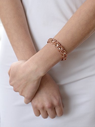 Mariell Pink Rose Gold Crystal Stretch Bracelet, Adjustable Bangle for Weddings, Prom, Bridesmaids, Gift3