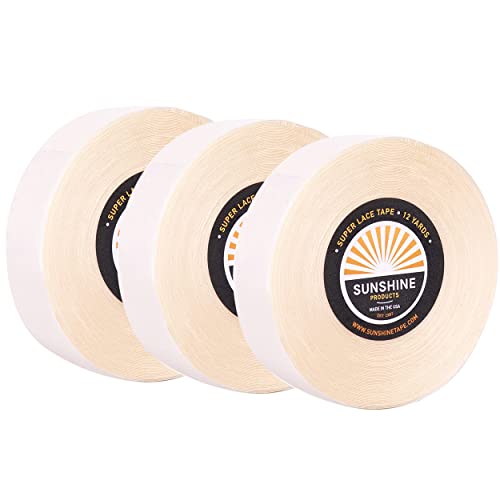 Image of Sunshine Tape | Super Lace Wig Adhesive Tape Roll | Double Sided, Medical Grade | Toupee and Wig Tape (3 /4 inch x 12 YDS, 3 Rolls - Best Value)