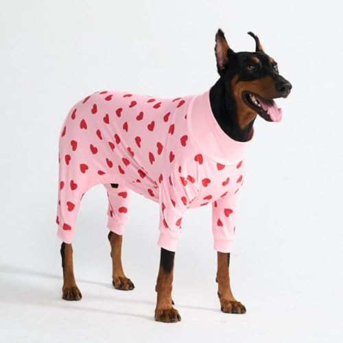 Image of Spark Paws Dog Pajama, Dog Recovery Suit Male, Onesie, Ultra-Soft and 4-Way Stretch, for Small Medium and Large Breeds - Pink Hearts - 3XL