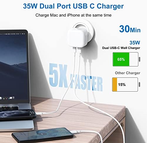 [Apple MFi Certified] iPhone Fast Charger, 35W Dual USB C Port Power Adapter with 2M iPhone Charging Cable Super Fast for Apple iPhone 14/14 pro/13/13 Pro/12/12 Pro/11/11 Pro/11 Pro Max