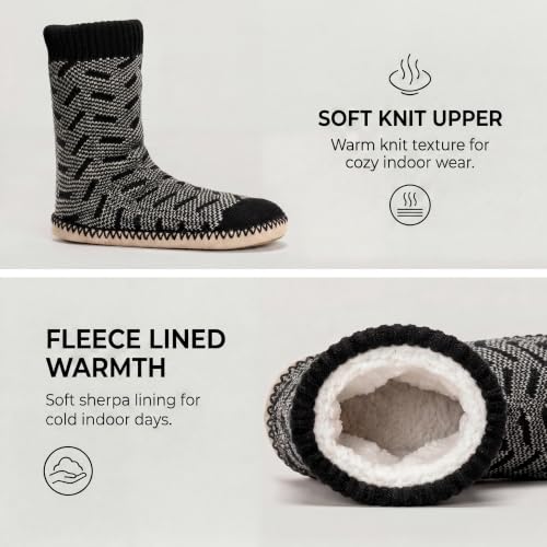 Image of Cozylook Mens Slippers Soft Sole Non Slip Fleece Lined Slipper Socks | High shaft knit upper, warm sherpa interior, cushioned underfoot comfort, grippy bottom for winter home, dorm and travel