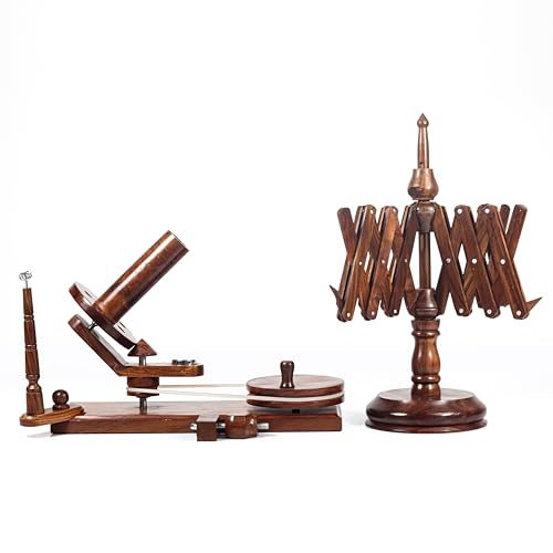 HandCrafty Wooden Yarn Winder for Knitting and Crochet Hooks, Wooden Yarn Swift Hand Operated Large Yarn Ball Winder Combo (Rosewood)