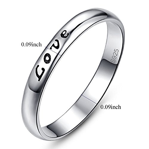 3mm 925 Sterling Silver Wedding Band for Women Carved Love Design Stackable Promise Ring for Her Size 6-92