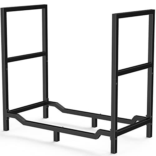 Mutool Metal Firewood Rack, 65x33x60cm Firewood Log Holder for fireplace, Fireplace Wood Storage Shelf indoor/Outdoor, Black
