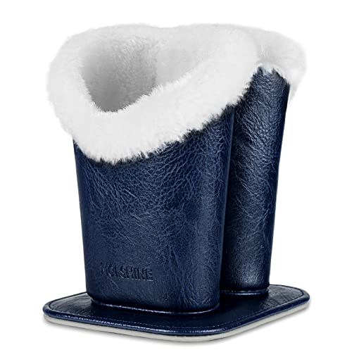 molshine Soft Plush Lining Double Upright Eyeglasses Holder with Magnetic Base Spectacles Stand Glasses Case on Nightstand, Dark Blue, M