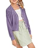 Girls Open Front Cardigan Crochet Lightweight Knit Boho Long Sleeve Casual Sweater for 5-14 Years Pu
