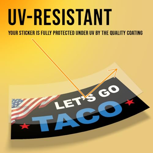 Image of Let's Go Taco Bumper Sticker Funny Food Humor US Flag Vinyl Decal for Car Truck, Waterproof UV-Resistant 7.5x3.75in