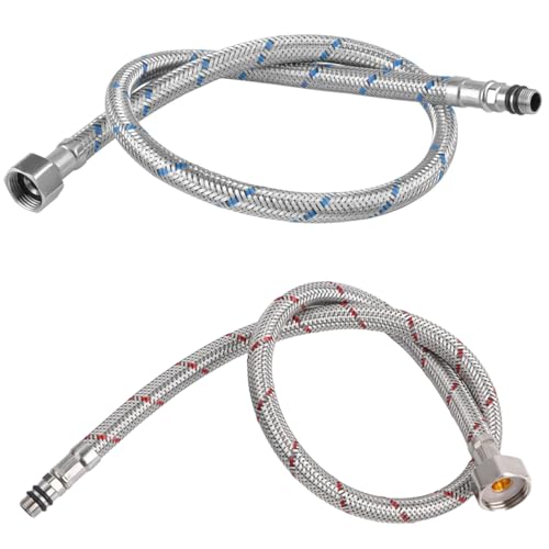 NUWIQ 2 Stück Flexschlauch Verlängerung 60cm, G3/8 X M10, Wasserhahn Schlauch, Silber, für Mischbatterie