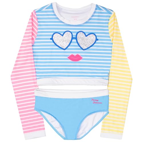 Tommy Bahama Girls 2-Piece Swimsuit Set, Cropped Long-Sleeved Rash Guard and Bikini Bottoms, Quick-Drying Swimwear for Kids