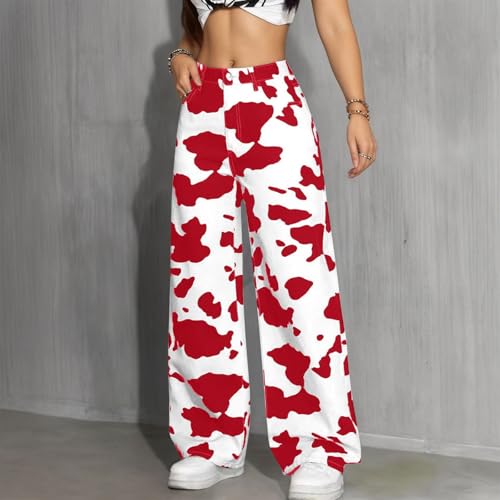 Vaqueros rectos con estampado de vaca para mujer estilo holgado Y2k 3