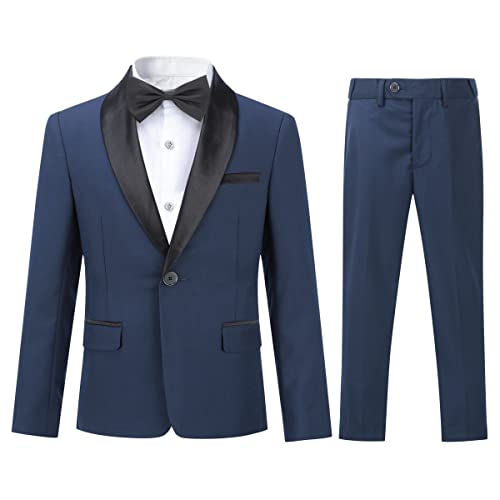 Sliktaa garçons Costume Deux pièces Châle Revers Un Bouton Robe de Banquet de Mariage Gentleman élégant et Confortable,Bleu,14 Ans Cover