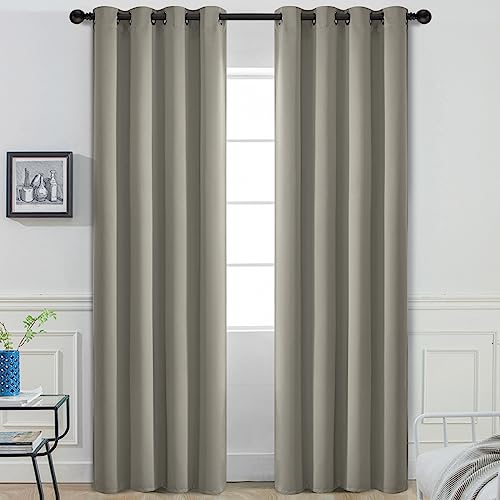Yakamok Premium Room Darkening Thermal Insulated Curtains for Bedroom/Living Room - Classic Grommet Top (2 Panels, Taupe, 52 Inch by 108 Inch)