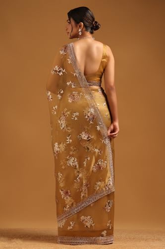 Image of Soch Womens Organza Floral Saree With Stone Work