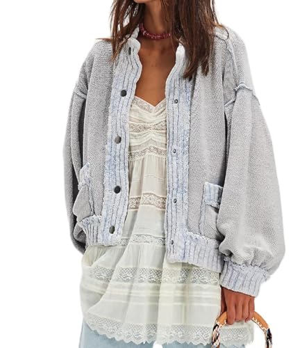dsumvns Women's Drop Shoulder Sweater Jacket Casual Baggy Lantern Sleeve