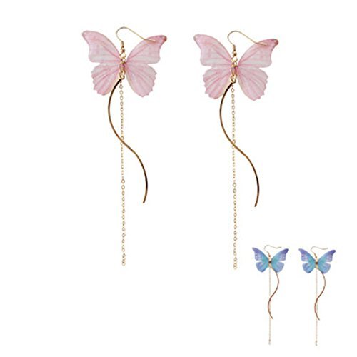 N/K Pendientes largos con diseño de mariposa de hada, pendientes de moda populares con estilo...