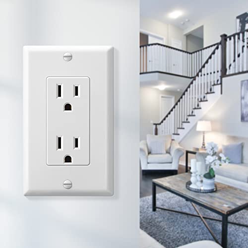 Dewenwils Decorator Receptacle Outlet With Wall Plate, 15 Amp Standard Electrical Wall Outlet, Non-Tamper Resistant, Ul Listed, White (10 Pack) #TOP4