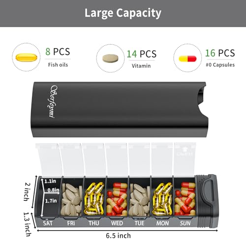 Image of Metal Weekly Pill Organizer, Serfeymi Aluminum Daily Pill Box(Spare Gasket Provided),7 Day Pill Case Travel Medicine Organizer,Pill Containers with Individual Lid for Vitamins,Pills, Supplement-Black