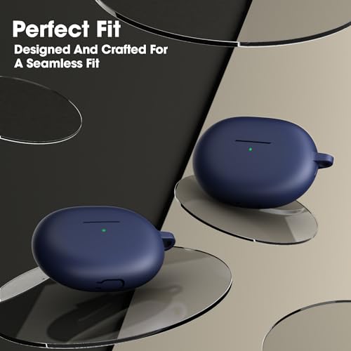 Image of Sounce Silicone Case Cover for Realme Buds Air 5 Pro, Portable Non-Slip Grip & Scratch-Resistant Protector with Carabiner Clip Full Protection Water Resistant, Shockproof Cover - Blue