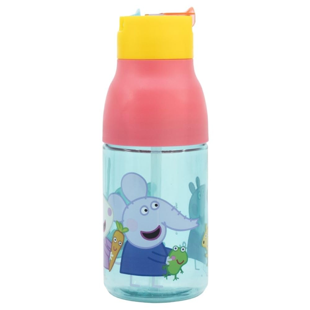 OM SUPPLIES Peppa Geroge Characters Reusable Double Opening Sipper Ecozen Bottle 420ml Non-Drip Stopper with Built in Straw (Peppa) - Image 3
