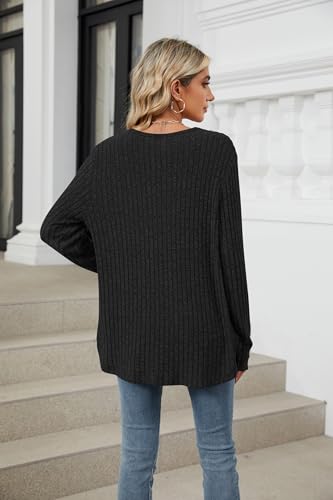 Image of Women's Long Sleeve Knit Sweater Open Front Cardigan Button Loose Outerwear Tie Front Knot Tops