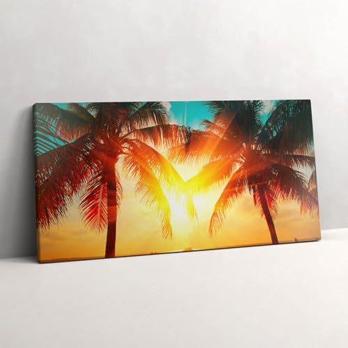 Tableau photo sur toile 120x60cm au panorama tropical de palmiers et coucher de soleil