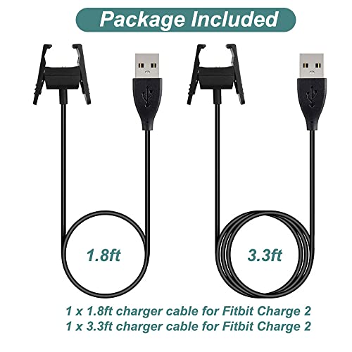 Kissmart Compatible with Fit-bit Charge 2 Charger, Replacement Charging Cable Charger Cord for Fit-bit Charge 2 Smart Wristband (2-Pack, 1.8ft & 3.3ft)