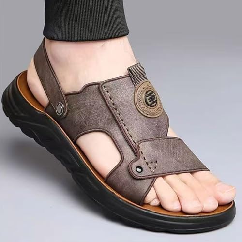 Leather Slides for Men Fashion Outdoor Walking Arch Support Sandals Casual Open-Toe Slip-On Sandal Summer Beach Slippers Footwear3