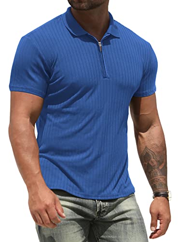 NITAGUT Men's Polo Shirts Short Sleeve Performance Slim Fit Zip T-Shirts for Sports Golf Tennis Workout Royal Blue, Small
