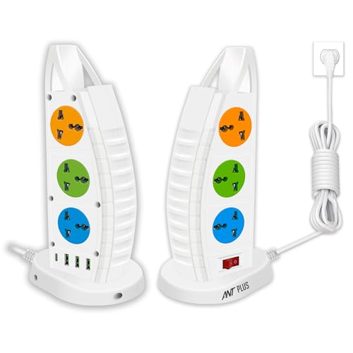 Ant Plus Electric 631 Mini Tower Extension Boards with USB Port, Universal Sockets and Charging Ports Indicator Plug Socket (6 Socket + 3 USB + 1 Type C), 250 Volts, 2500Watts - White