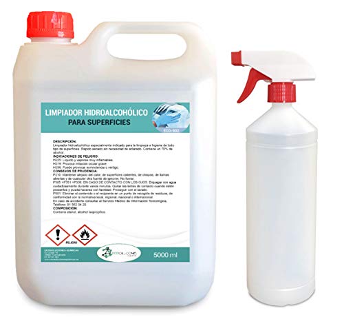Ecosoluciones Químicas ECO-902 | 5 litros |Desinfectante de superficies hidroalcohólico | Uso profesional | Incluye pulverizador para rellenar.