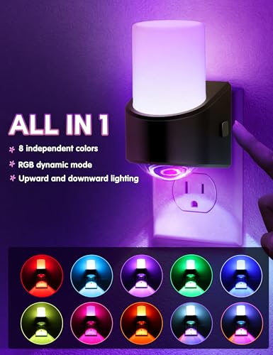 Image of L LOHAS LED Projector Night Light Plug in Night Lights Plug into Wall | Dusk to Dawn Sensor, 8 RGB Color And Dynamic Mode, 2 Pack