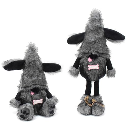 FANSHINUO Schwarzer Hund Zwerge Modell Plüschfigur Puppen stehend sitzend skandinavisch schwedische Tomte Skulptur Figur Party Decors Plüsch Hund Zwerge Figur