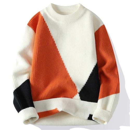 Men's Long Sleeve Thick Warm Sweater O-Neck Patchwork Pullover2