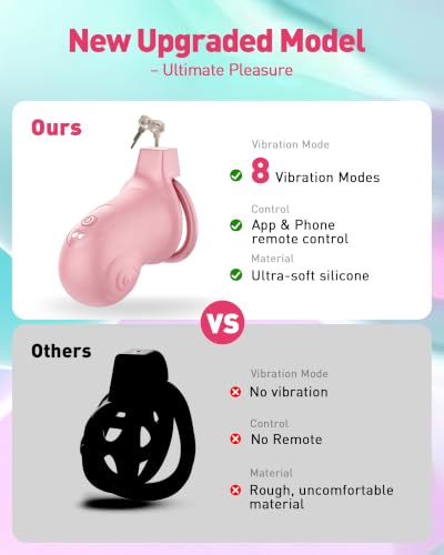 Image of Vibrating Chastity Cage for Men - Pink Silicone Male Cock Cage with 4 Rings, App Control 8 Vibration Modes, 2 Keys Secure Lock, Lightweight Breathable BDSM Bondage Sex Toy