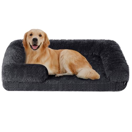 HMTOPE Orthopädisches Hundebett, Hundesofa, hohen Rand, Hundekissen, Hundekorb, Abnehmbar und waschbar, Mittelgroße Hunde, Grosse Hunde, 106 x 80 x 20 cm, Dunkelgrau