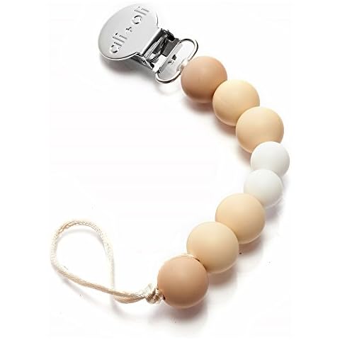 Ali+Oli Silicone Pacifier Clip for Baby (Natural) 100% Food-Grade BPA Free Newborn Pacifier Holder Infant Binky Clip for Baby Boy or Girl Cover