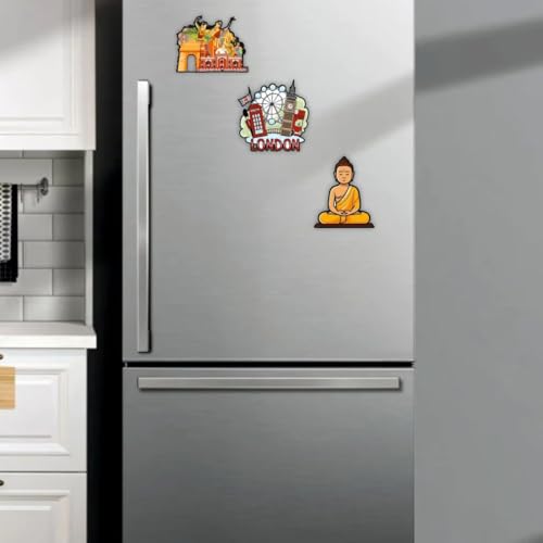 Image of Zesta Wooden Fridge Magnets Set | Refrigerator Decor Magnets for Kitchen | India Souvenir Fridge Magnet Collection | Wooden Magnet for Fridge Door Decoration (Culture)