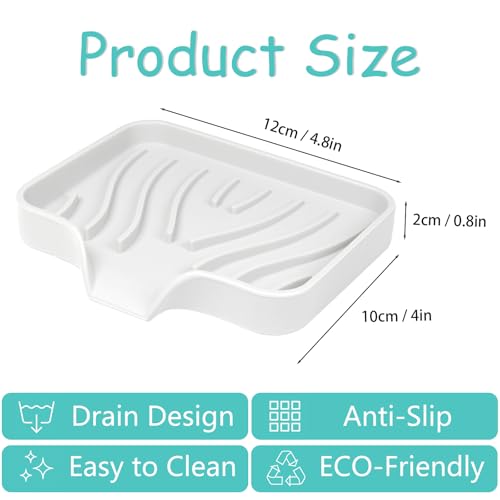 YoHyien 2 Pcs Silicone Soap Dish with Drainage, Anti-Slip Soap Holder, Self Draining Soap Tray for Shower Bathroom & Kitchen - Image 2