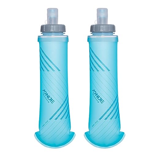 YOUGLE 2 Pack Soft Hydration Flask TPU Collapsible Water Bottles for Running Hydration Vest, BPA-Free, for Cycling Marathon Hiking (B-500ml-Pull Switch)