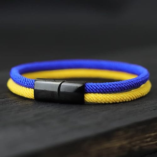 OSOLVE Bracciale Uomo Simbolo ucraino in Pelle con Chiusura Magnetica in Acciaio Inossidabile Blu Giallo