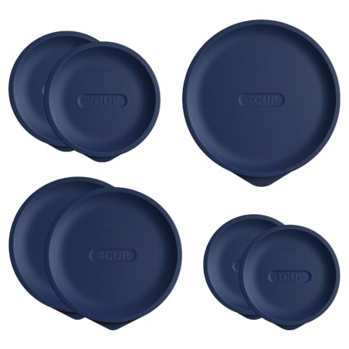 7 Pack Replacement Lids for Pyrex 7202-PC 1 Cup and 7200-PC 2 Cup and 7201-PC 4 Cup and 7402-PC 6/7 Cup, Silicone Round Storage Cover Lid for Anchor Hocking Glass Bowl Dark Blue - image 1